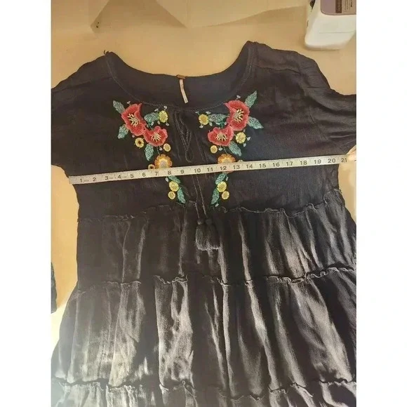 Free People Dress Flowy Black Embroidered Floral Size Medium - Picture 5 of 7